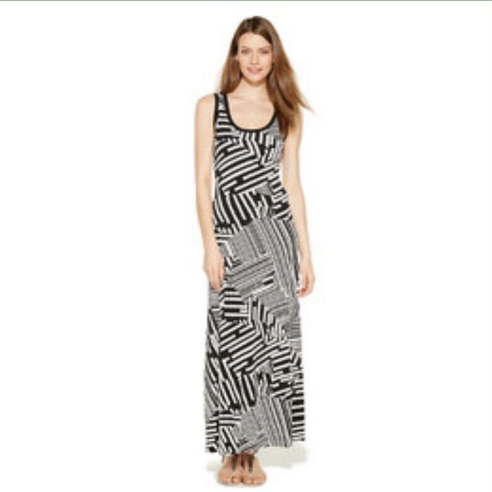 Calvin Klein Sleeveless Maxi Dress Blue White Print Scoop Neck Size 4